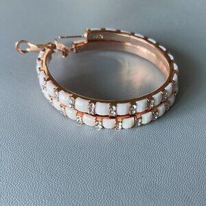 FAC NWT Rose Gold Ivory Enamel Crystal Hoop Earrings​